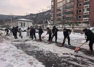 总务处党委组织干部职工清扫学校道路冰雪